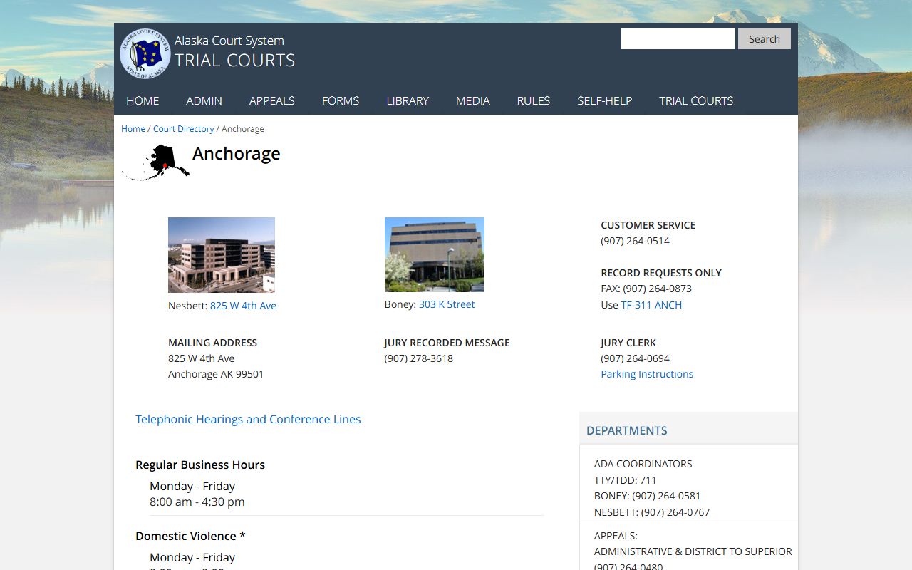Anchorage Superior Court directory civil court records