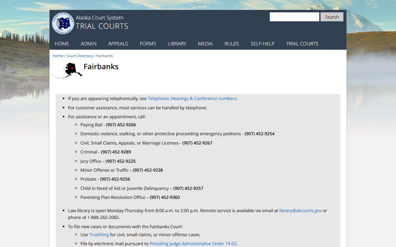 Fairbanks Superior Court directory civil court records