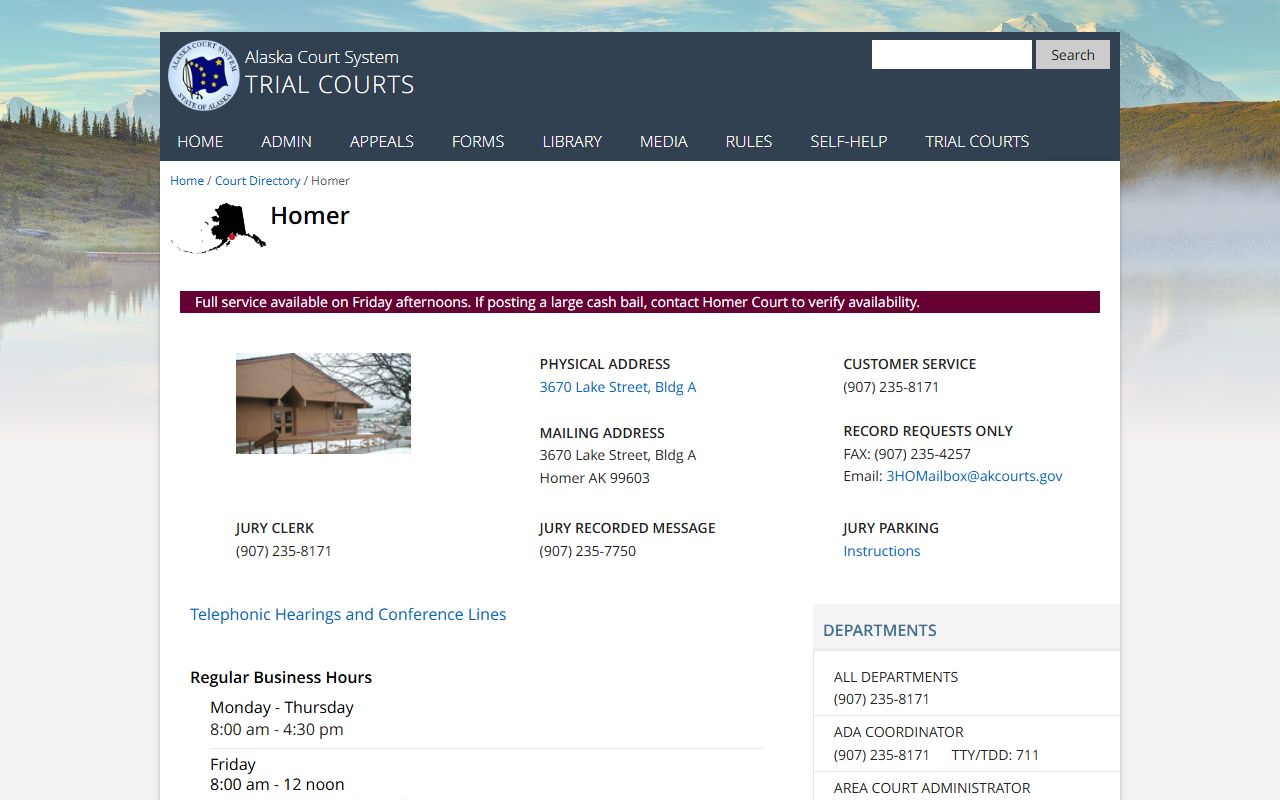 Homer District Court directory civil court records
