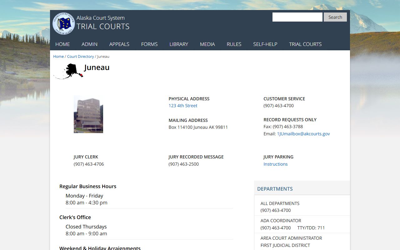 Juneau Superior Court directory civil court records