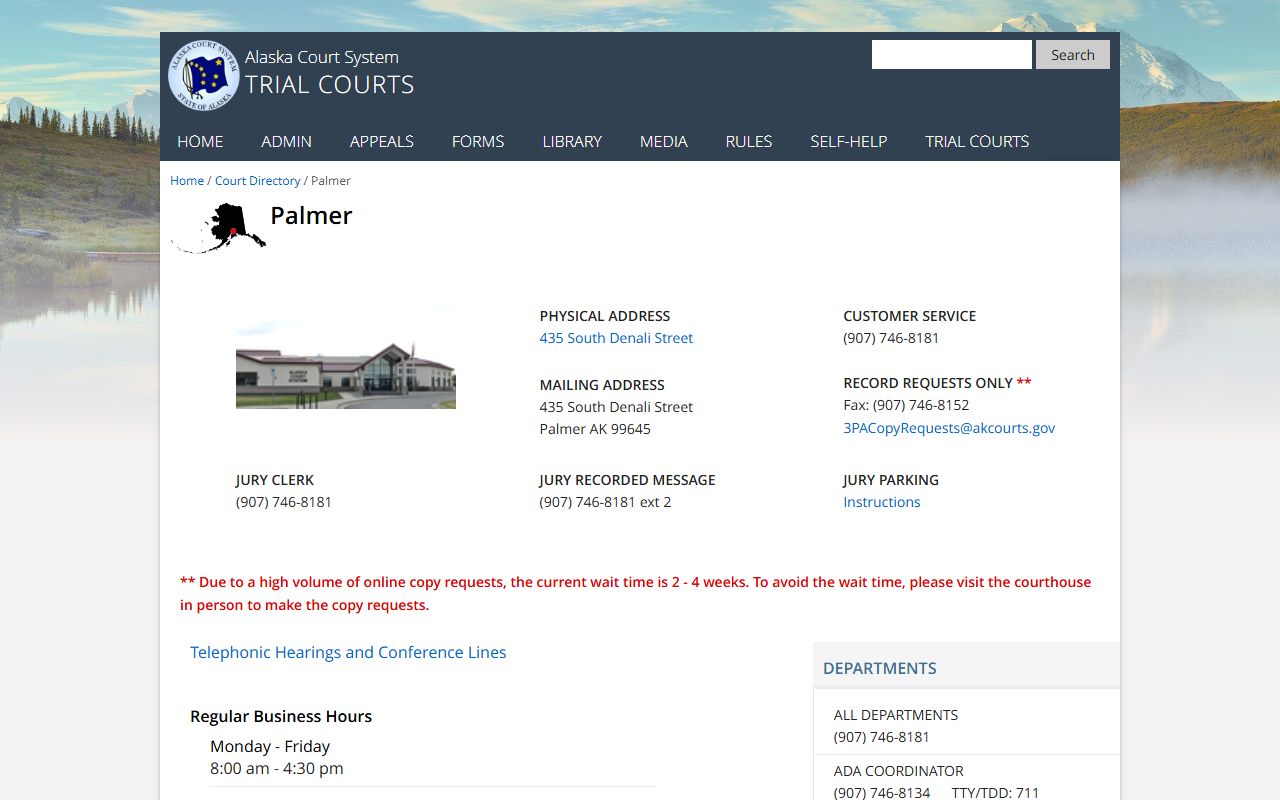 North Lakes civil court records - Palmer Court directory for Mat-Su Borough