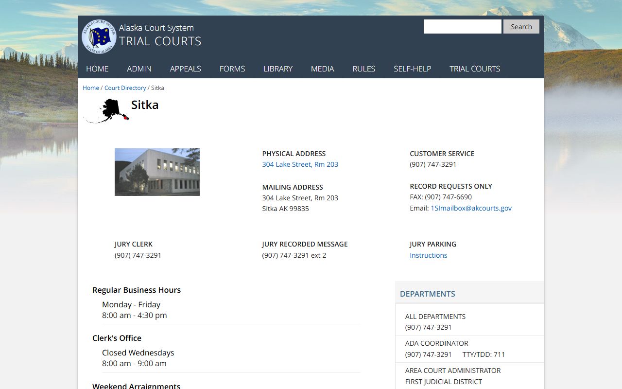 Sitka Court directory for civil court records in Sitka Alaska