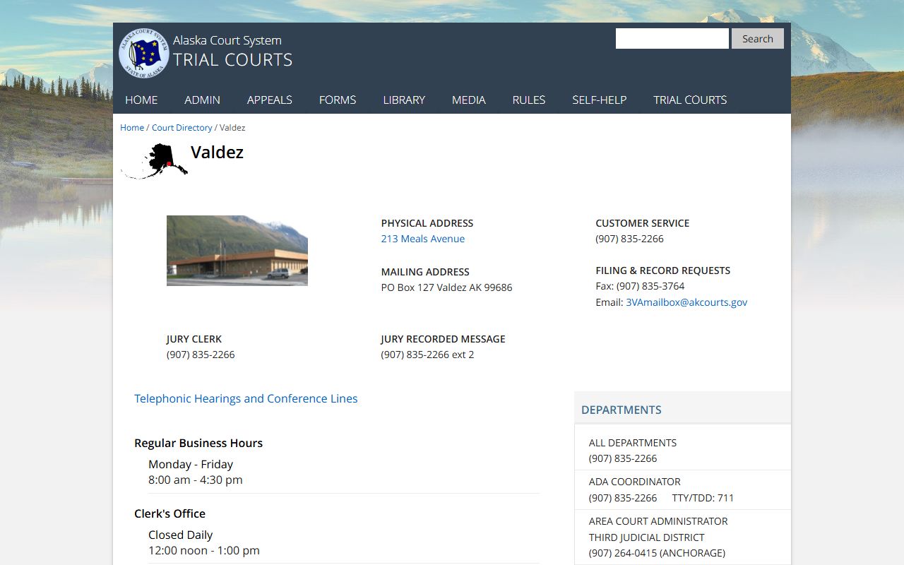 Valdez court directory civil court records