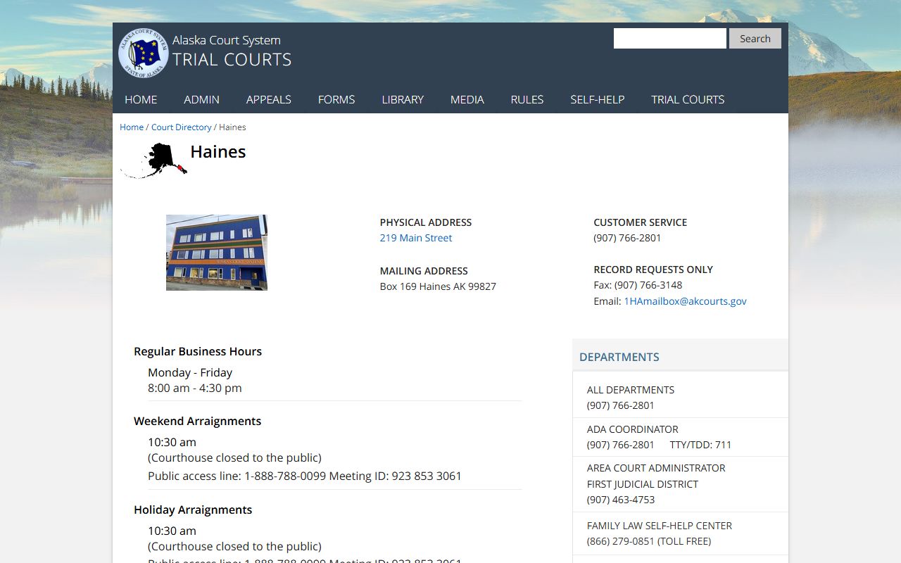 Haines Borough civil court directory on the Alaska Court System website