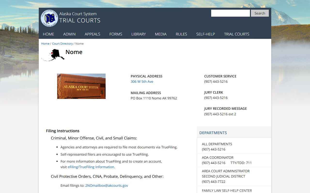 Nome Census Area court directory for civil court records