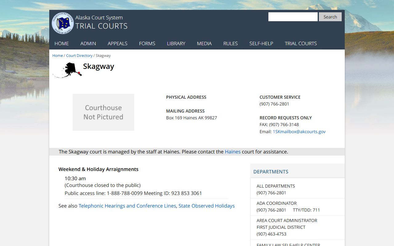 Skagway Municipality civil court directory on the Alaska Court System website
