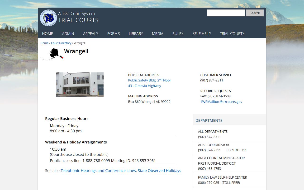 Wrangell City and Borough civil court directory on the Alaska Court System website
