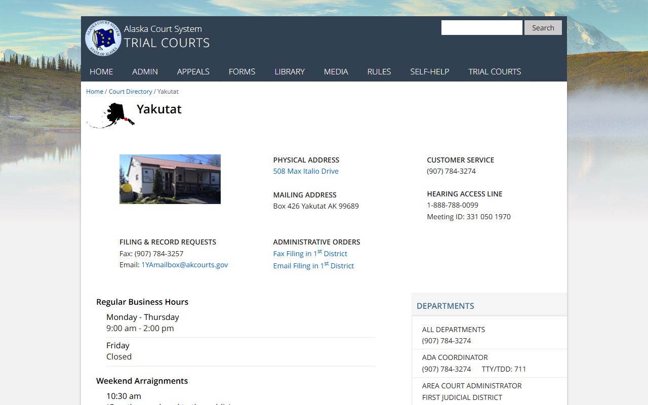 Yakutat City and Borough civil court directory on the Alaska Court System website