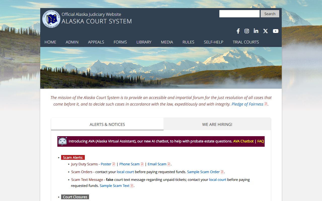 Alaska Court System official website for civil court records access