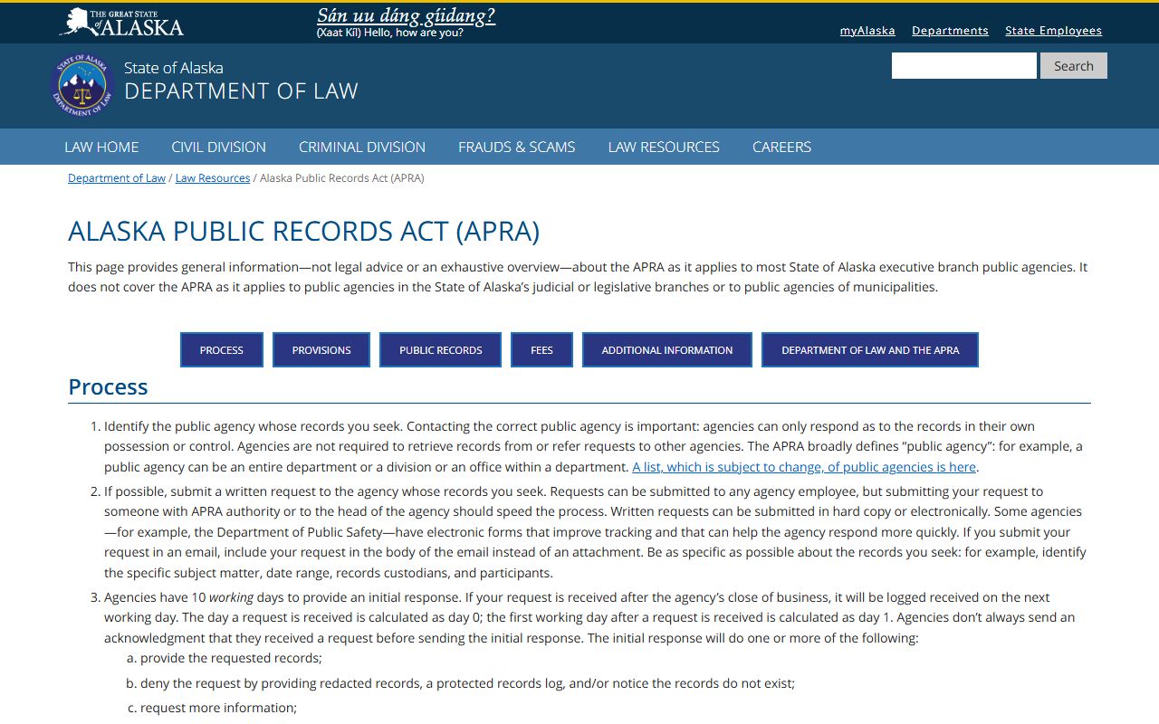 Alaska Public Records Act for accessing civil court records
