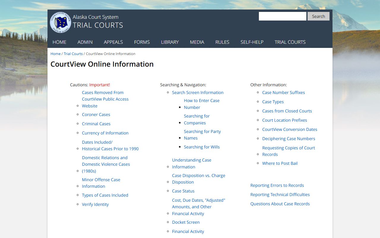 CourtView online guide for searching Alaska civil court records